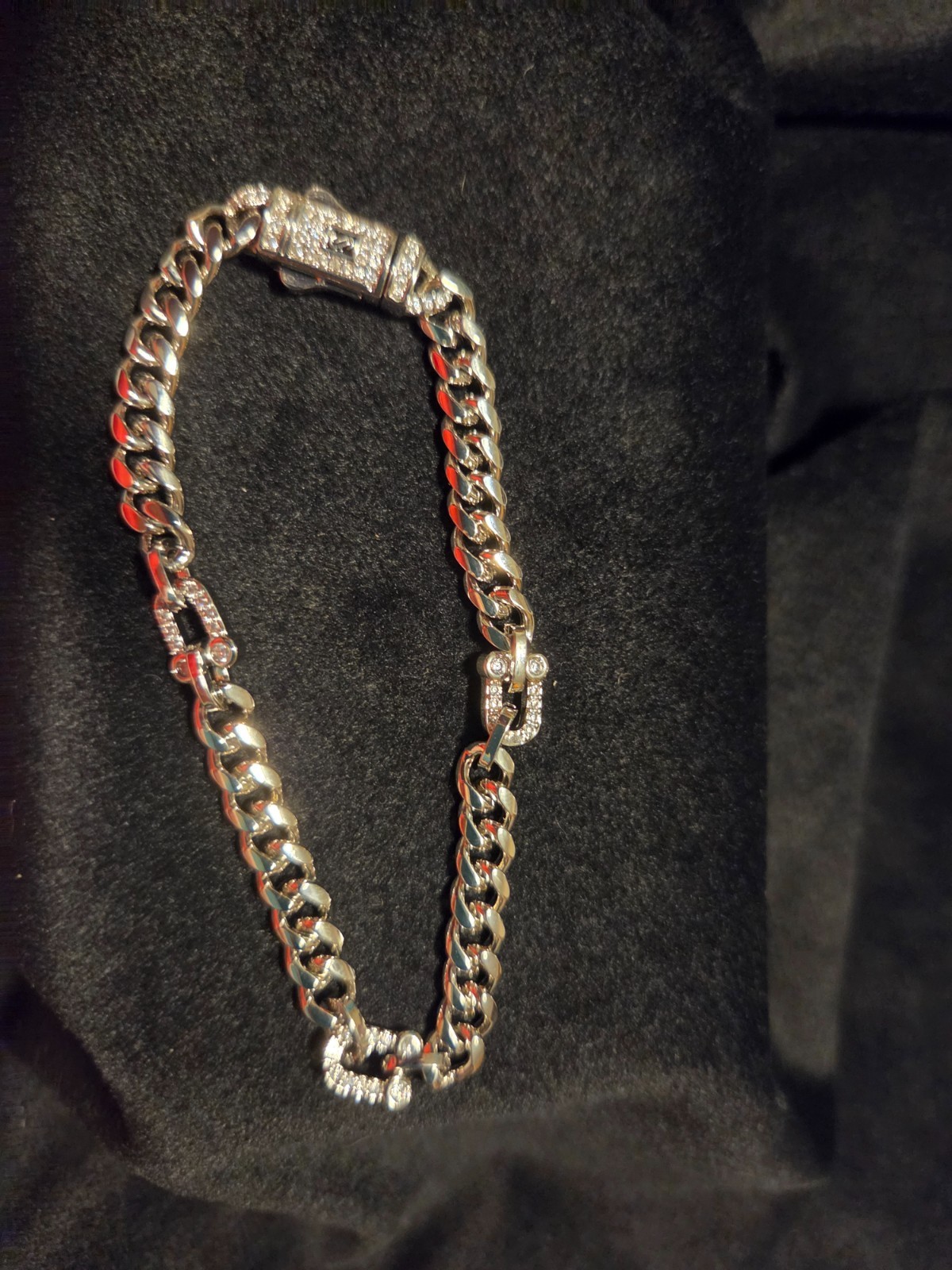 14k White Gold Filled Iced Monaco Cuban Bracelet With a Box Lock Clasp