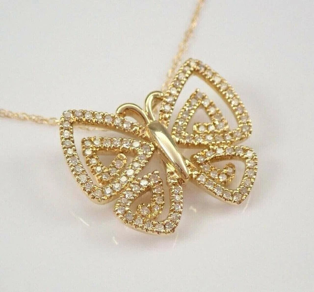 2Ct Round Lab-Created Diamond 14k Yellow Gold Finish Vintage Butterfly Pendant