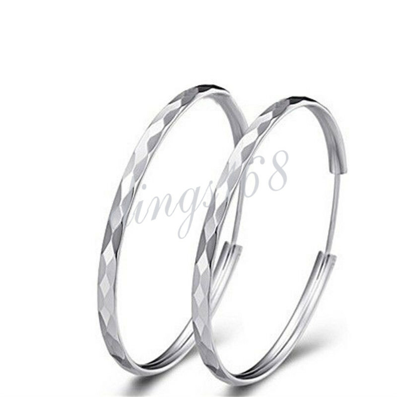 Genuine 925 Sterling Silver Diamond-Cut Hoop Earrings M651 30mm/40mm/50mm/60mm
