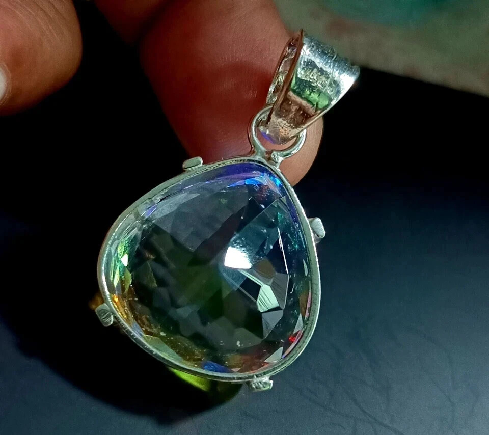 EGL 50.70 Ct+ Natural Mystic Topaz Pear Cut 925 Solid Silver Pendant Gemstone