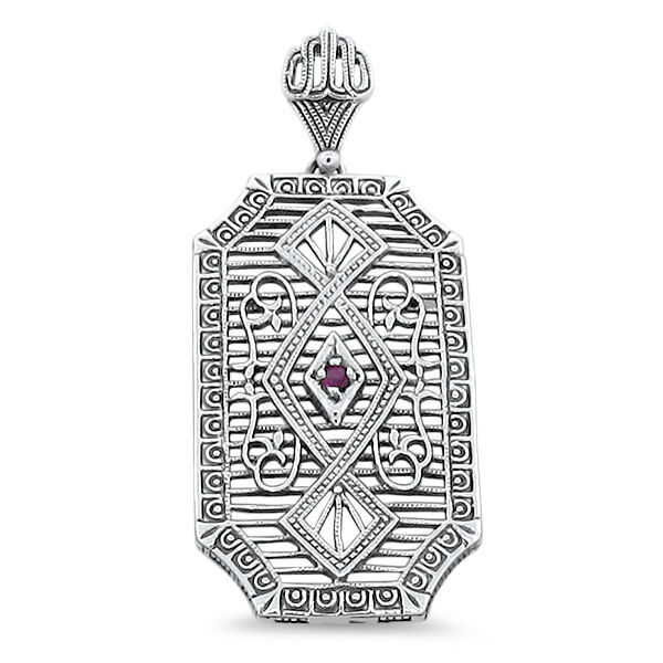 GENUINE RUBY 925 STERLING SILVER CLASSIC STYLE ART DECO DESIGN PENDANT 137X