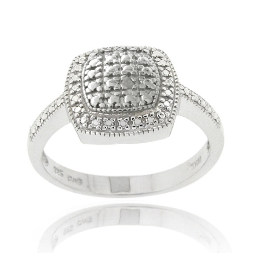925 Silver Diamond Accent Square Ring