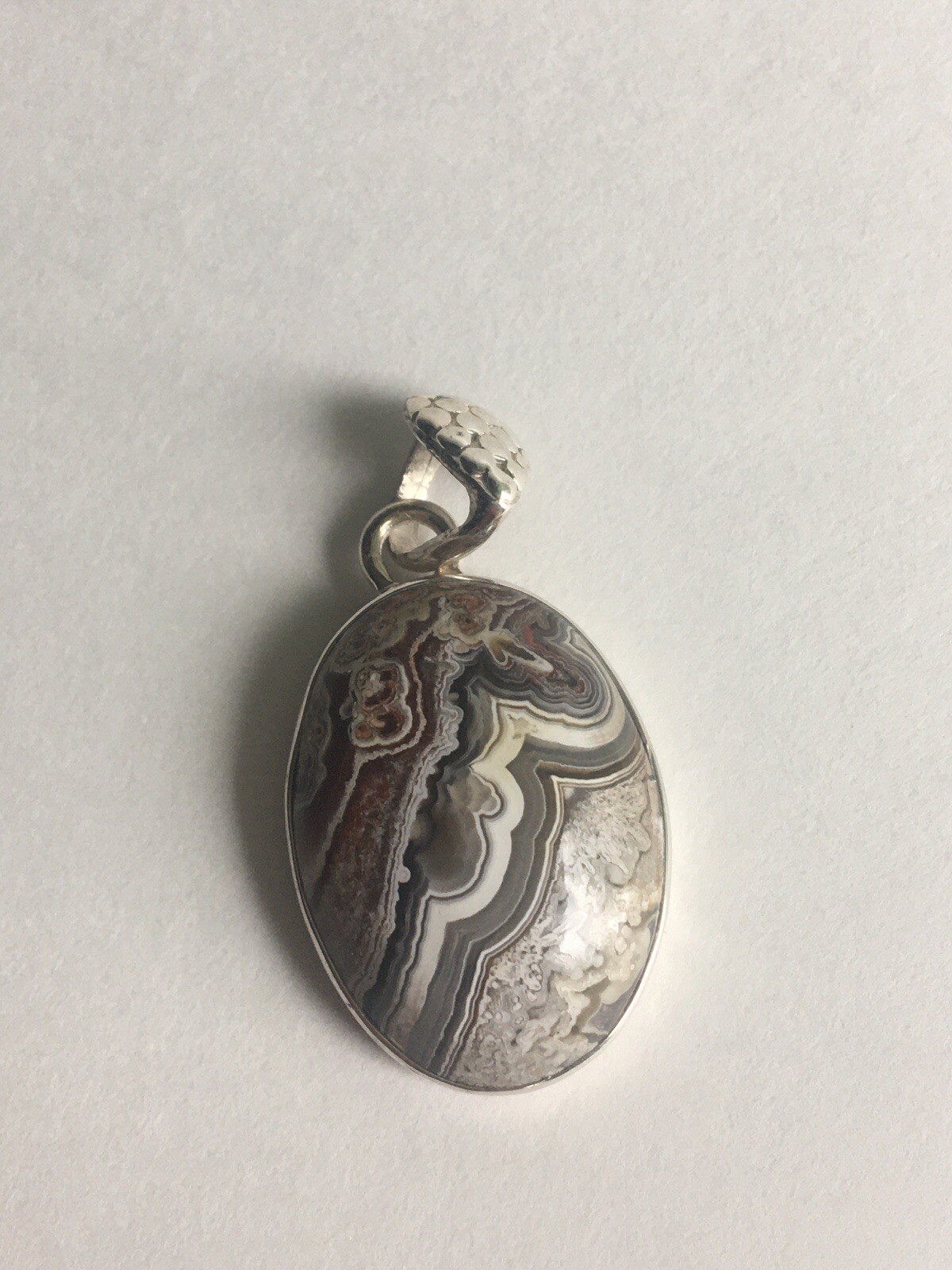 925 Sterling Silver Heart Pendant Oval Beige Stone Mexico Made Novelty