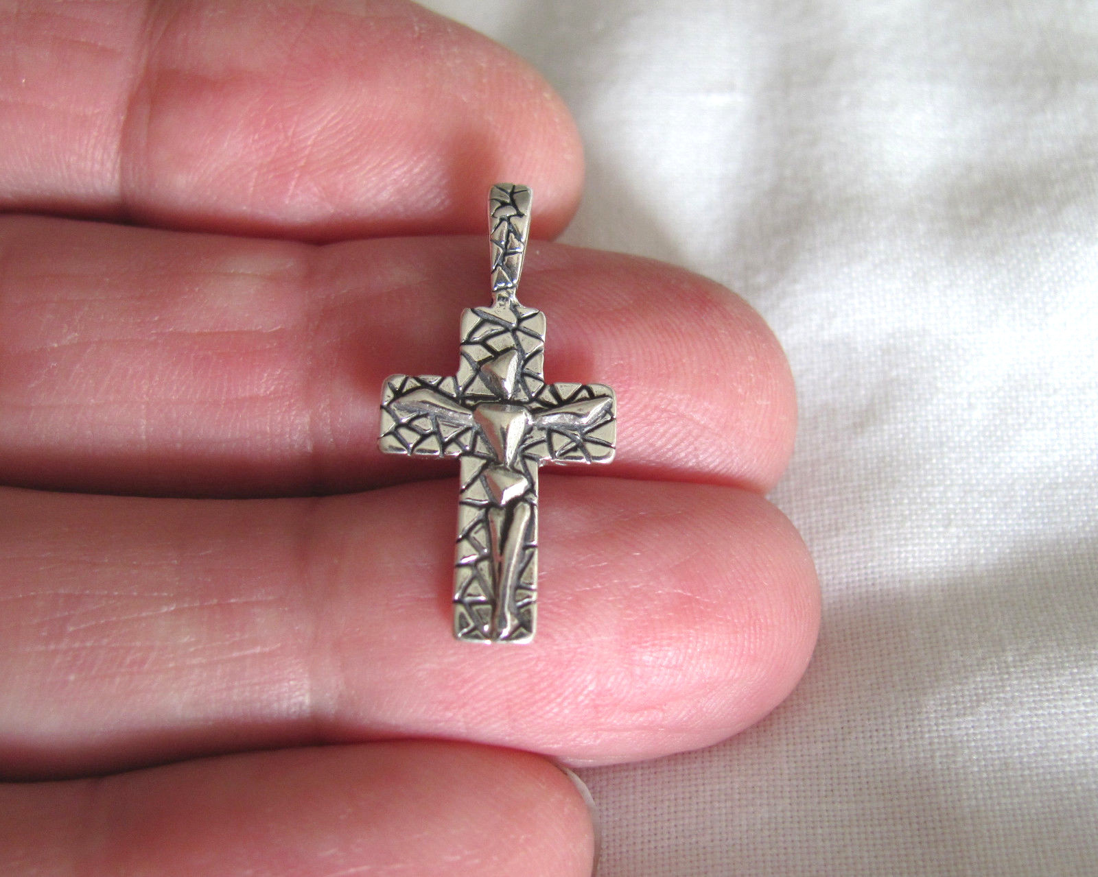 Sterling Silver 27mm Rustic Crucifix small pendant