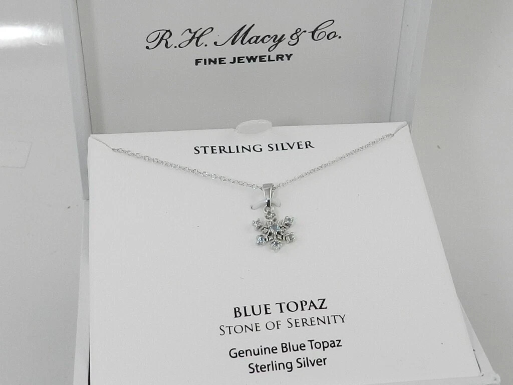 MACY’S Blue Topaz Snowflake 18″ Pendant Necklace (1/6 ct. t.w.) in Silver