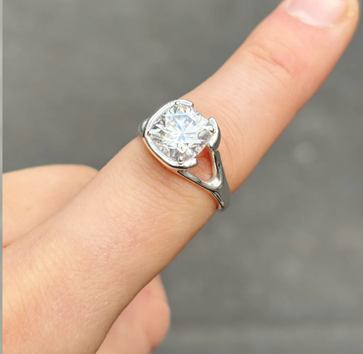 8.5mm Stone 1mm Border Width 3mm Around Ring 925 Pave Set 14K White Gold Polish
