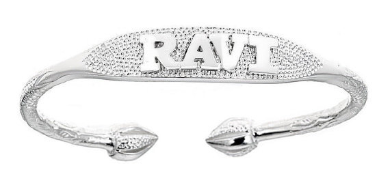 Custom NAME PLATE Adult West Indian Bangle .925 Sterling Silver (64 grams)
