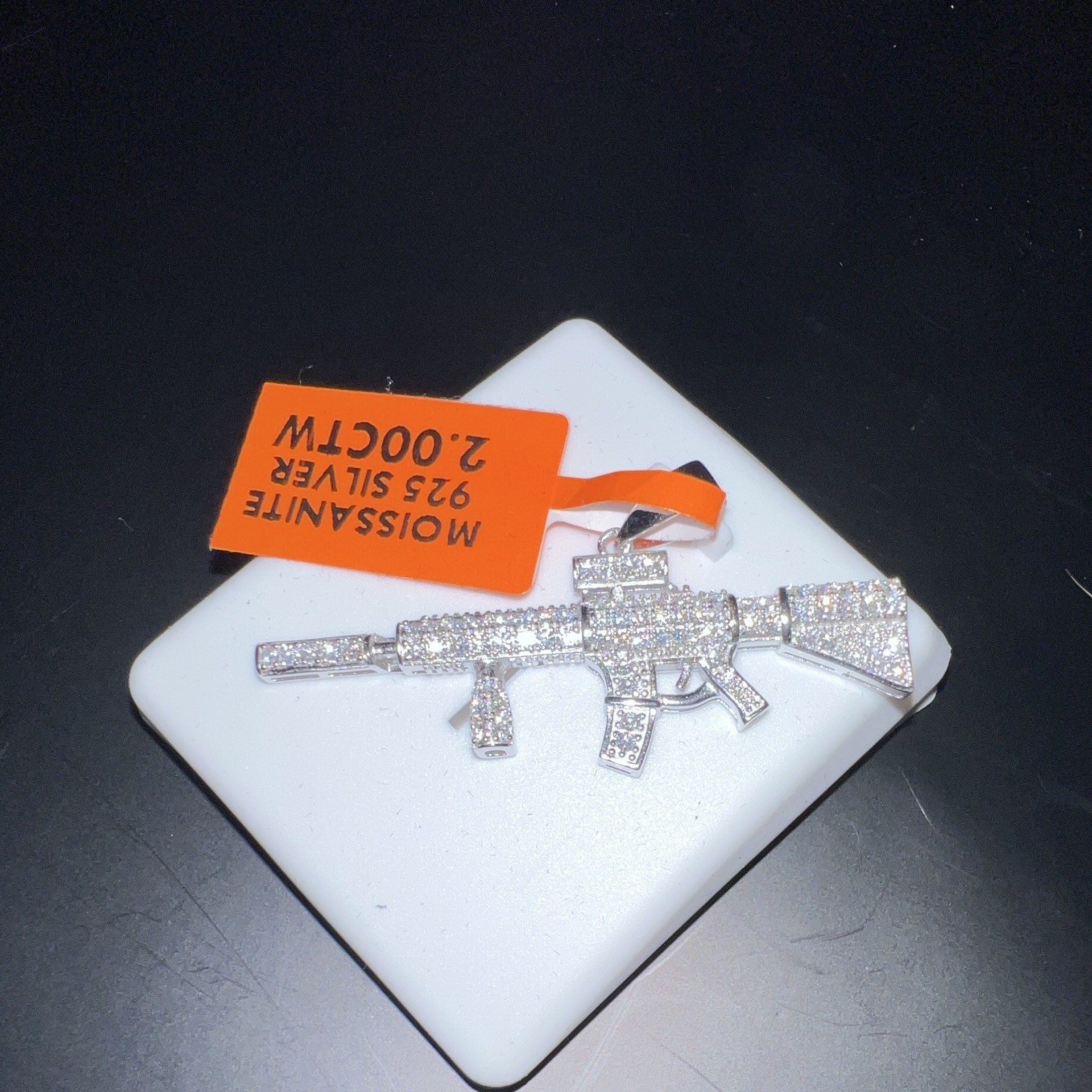 Sterling Silver 925 Moissanite Gun Pendant Charm 2.00 CTW Military Theme