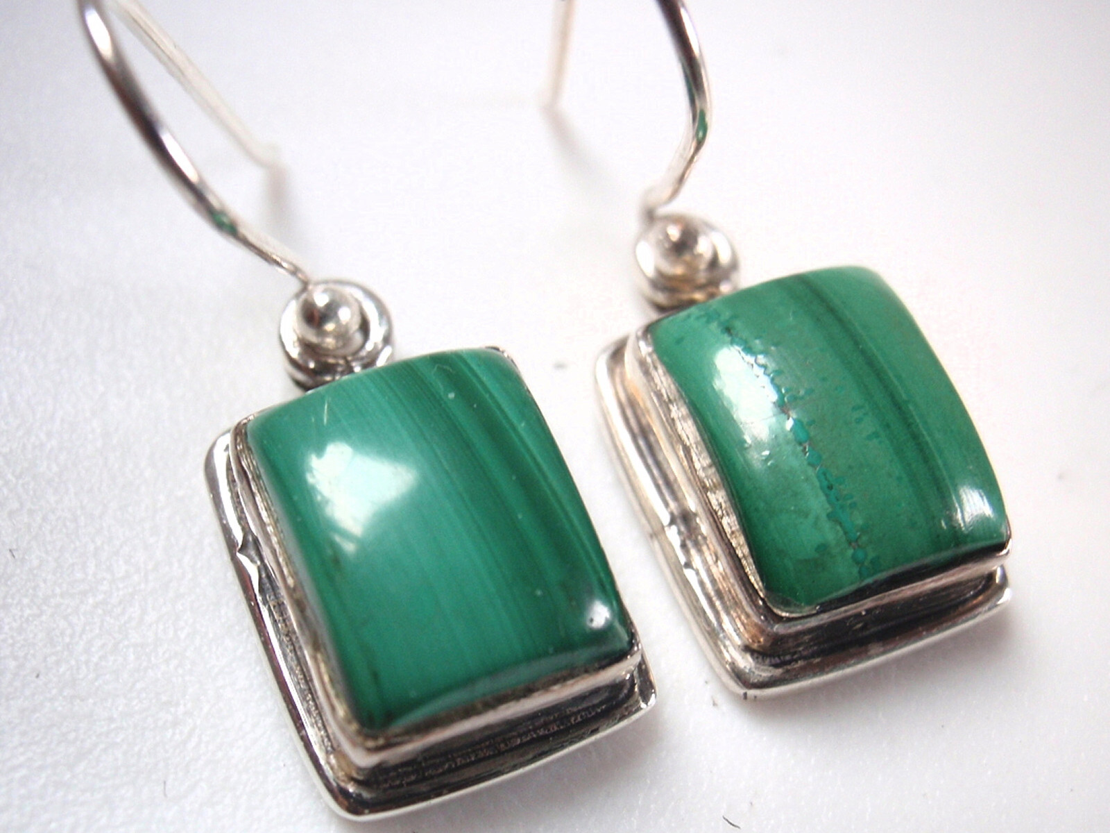 Malachite Rectangle 925 Sterling Silver Dangle Earrings 1016b receive exact pair