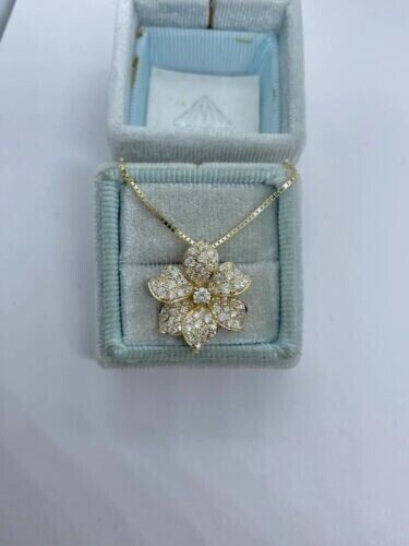 2Ct Round Cut Lab Created Diamond Flower Pendant 14K Yellow Gold Finish