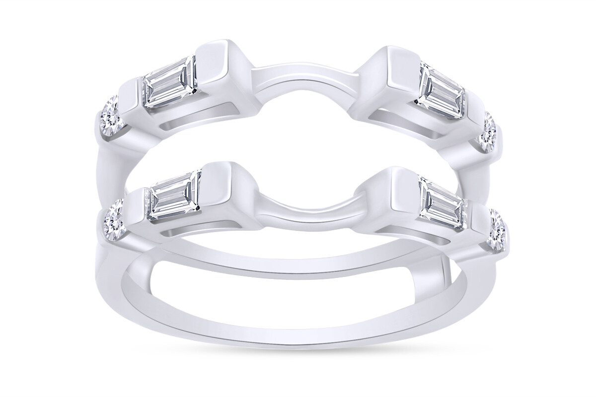 1/2ct Taper & Round Natural Diamond Enhancer Guard Wrap Band Ring 10K White Gold