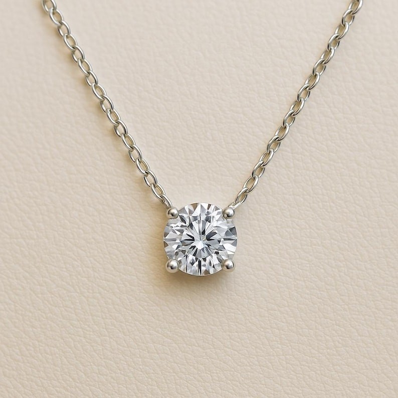 Water Resistant Dainty Necklace Solid Gold Floating Solitaire Minimalist Jewelry