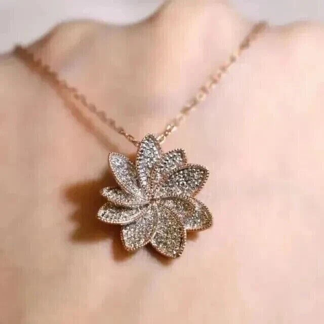 Flower Women’s Pendant 0.66Ct Round Lab Created Diamond 14K Yellow Gold Plated