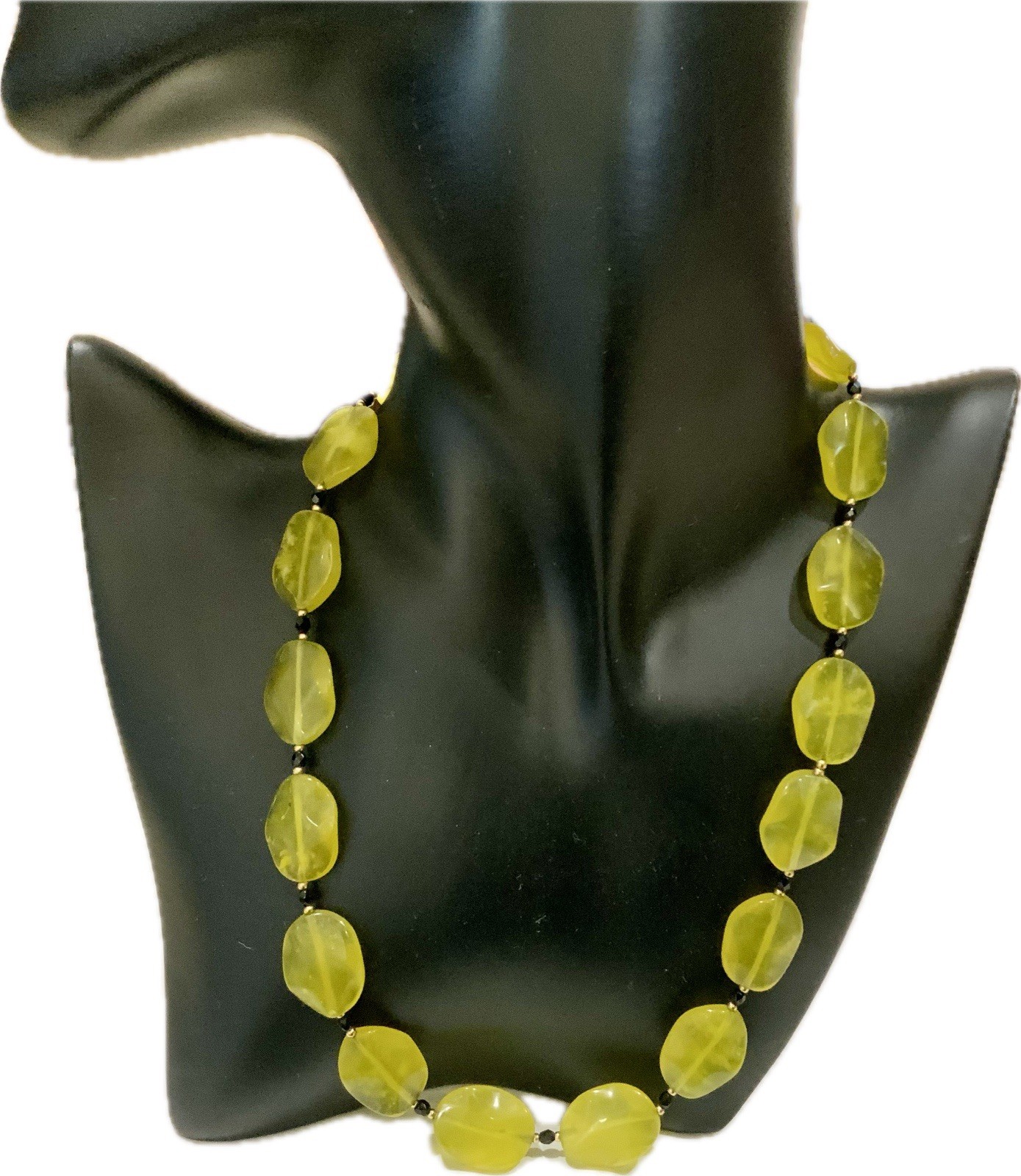VTG Yellow Tourmaline Necklace Oval Shape Stones Tiny 14k Yellow Gold Beads 18”