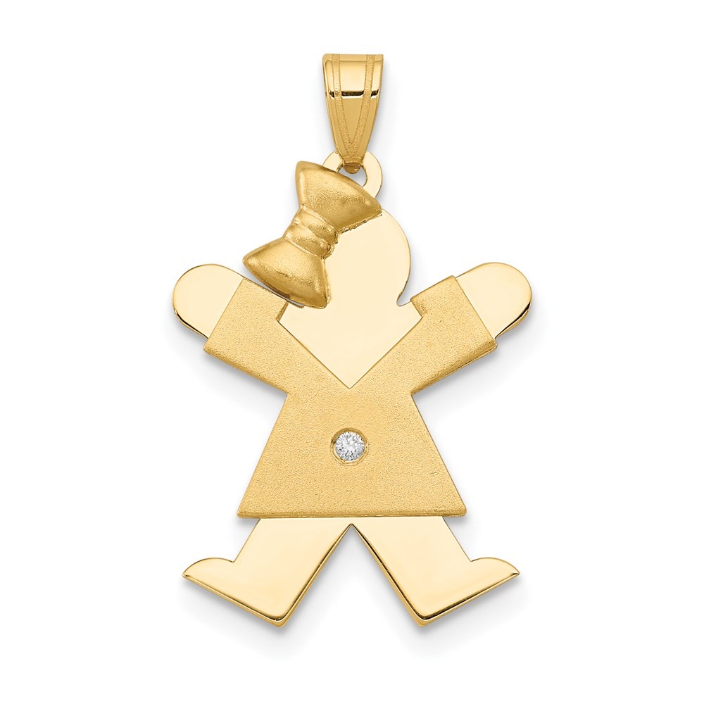14k Yellow Gold The Kids Small Girl with Bow on Left Diamond Joy Pendant