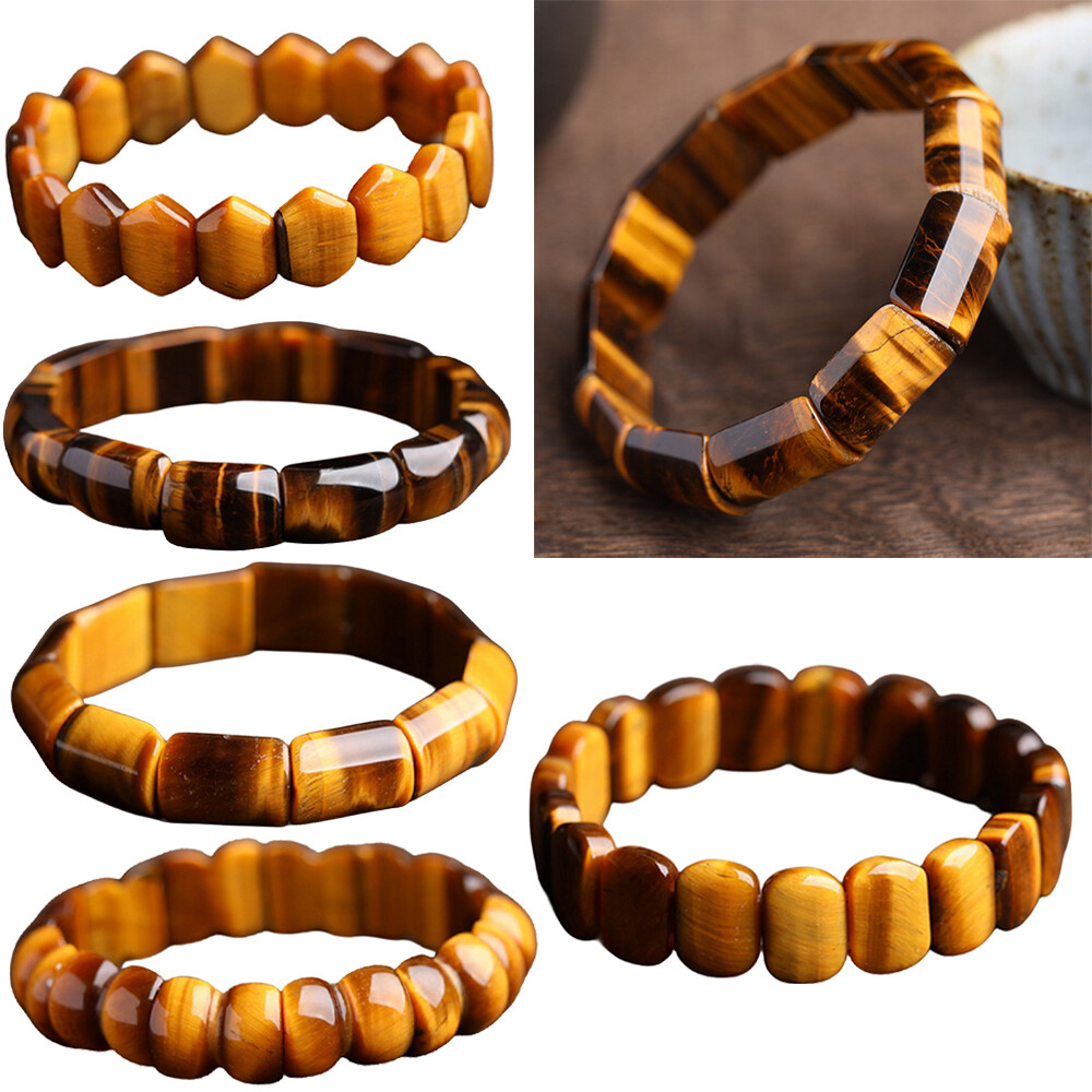 Multiple Styles Natural Yellow Tiger’s Eye Gemstone Elastic Bracelet Bangle 7.5″