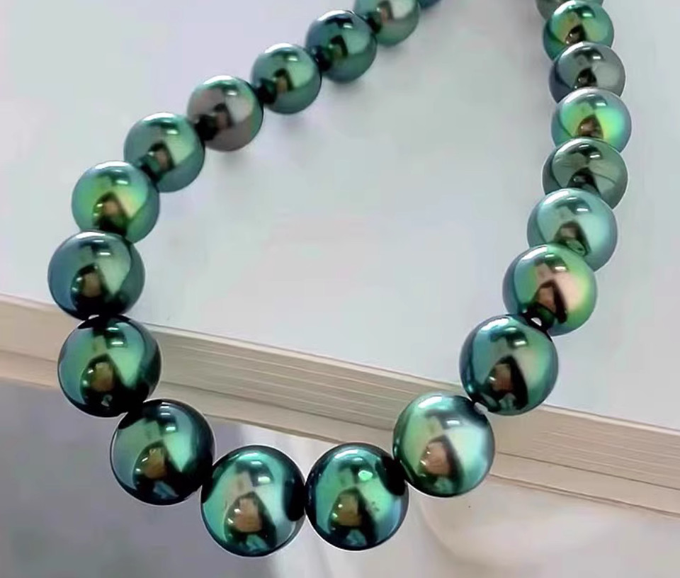 Stunning Suberb 17″9-10mm South Sea Genuine Green Round Pearl Necklace 2088
