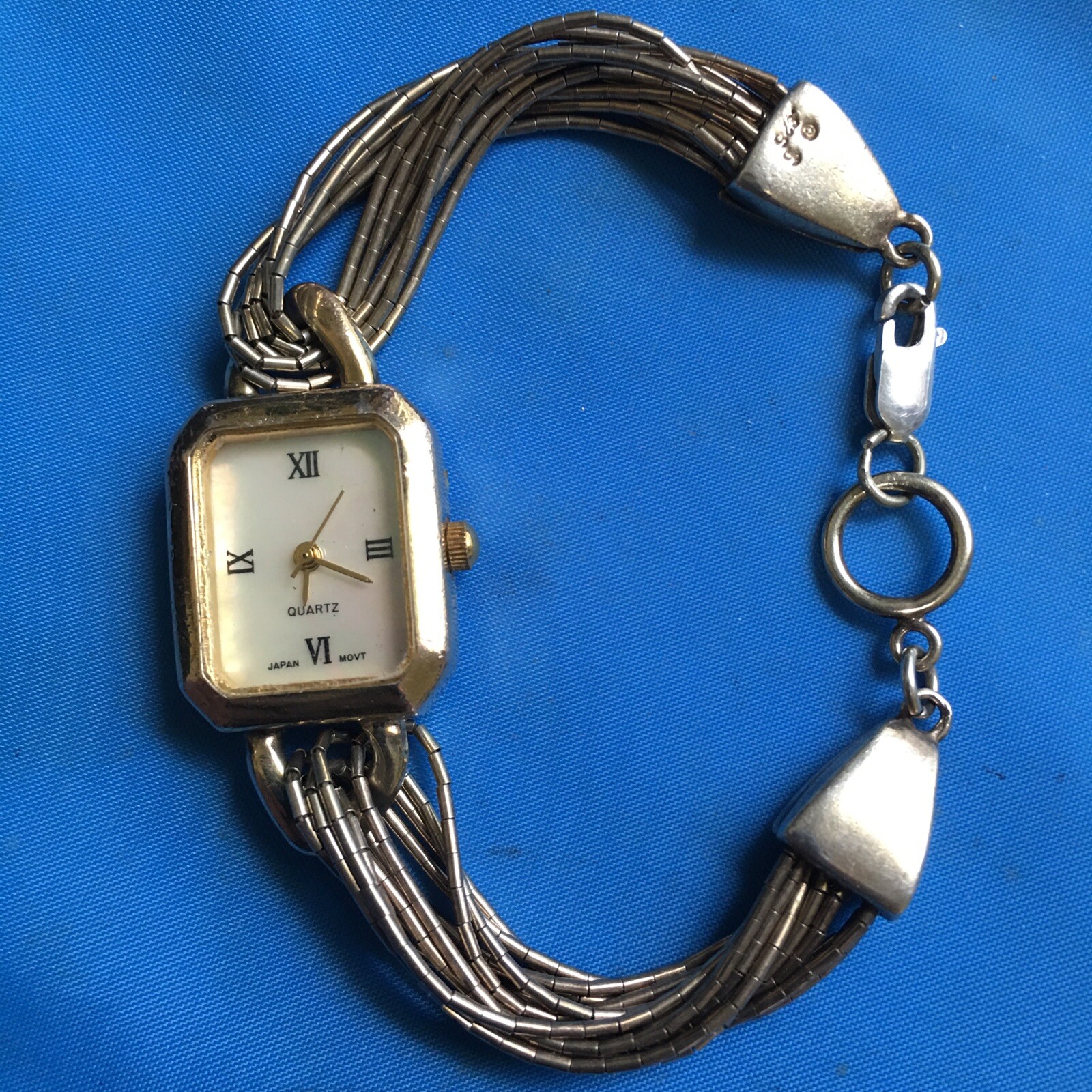 Gold On Sterling Silver Ladies Watch Mother Pearl Dial New Battery