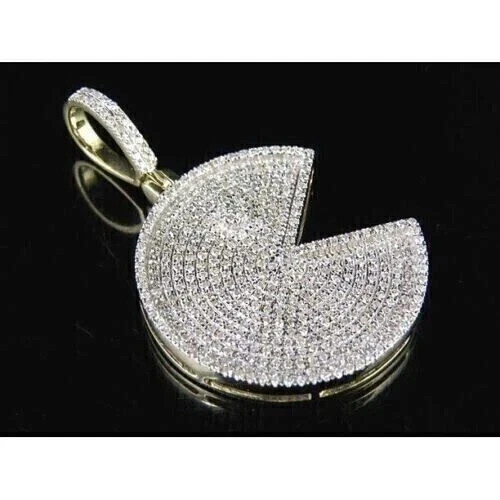 2.20Ct Round Cut Moissanite PACMAN Shape Charm Pendant 14K Yellow Gold Plated