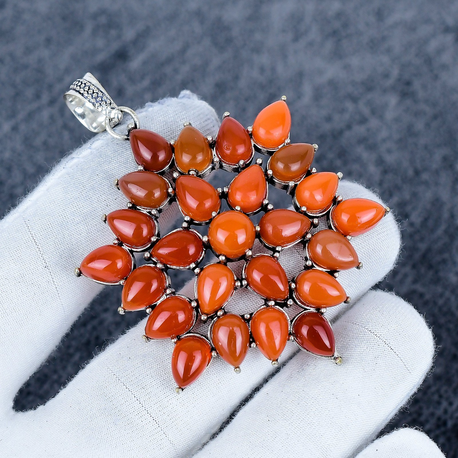 Red Carnelian Pendant 925 Sterling Silver Flower Pendant Carnelian Gemstone Gift