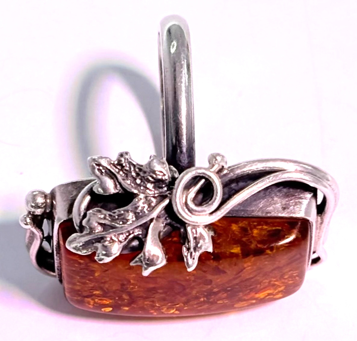 🔶 Excellent VTG Sterling Silver & Natural Amber 5 Piece Matching Set