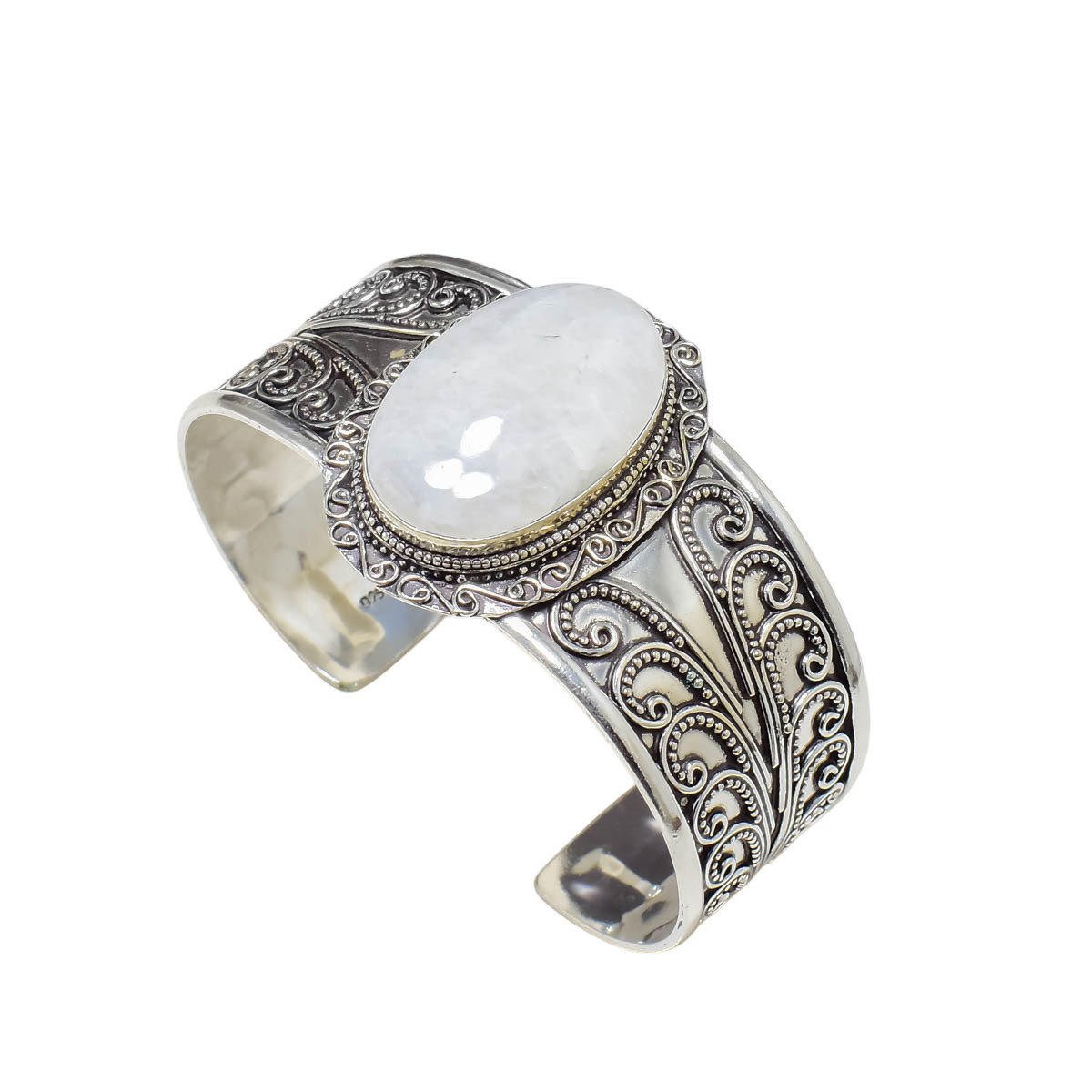 925 Sterling Silver Rainbow Moonstone Gemstone Handmade Jewelry Cuff Bracelet