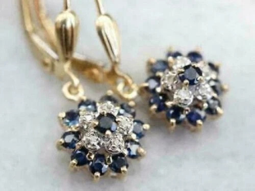 2Ct Lab Created Blue Sapphire Women Drop/Dangle Earrings 14K Yellow Gold Plated