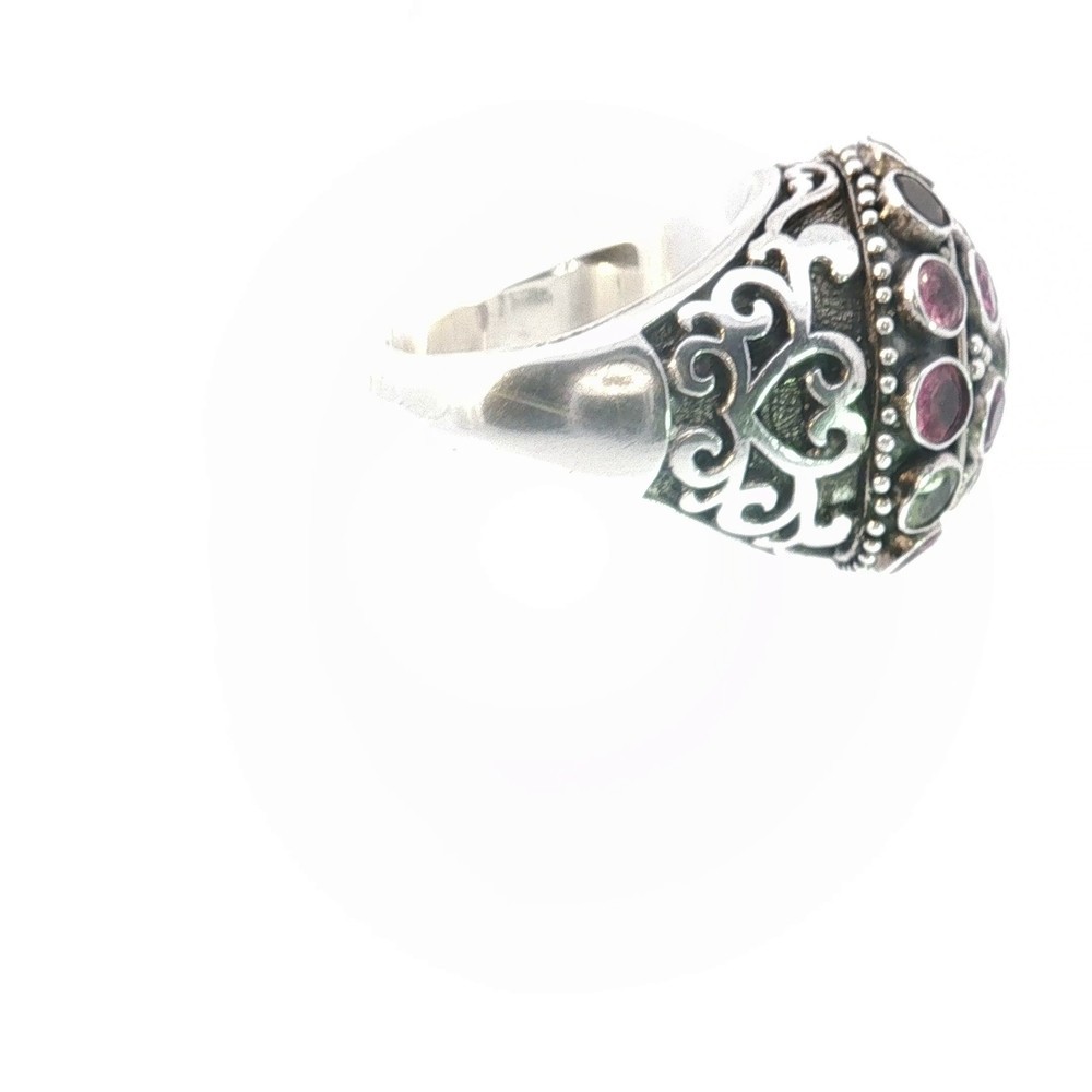 925 Sterling Silver Multi-Gemstone Statement Ring