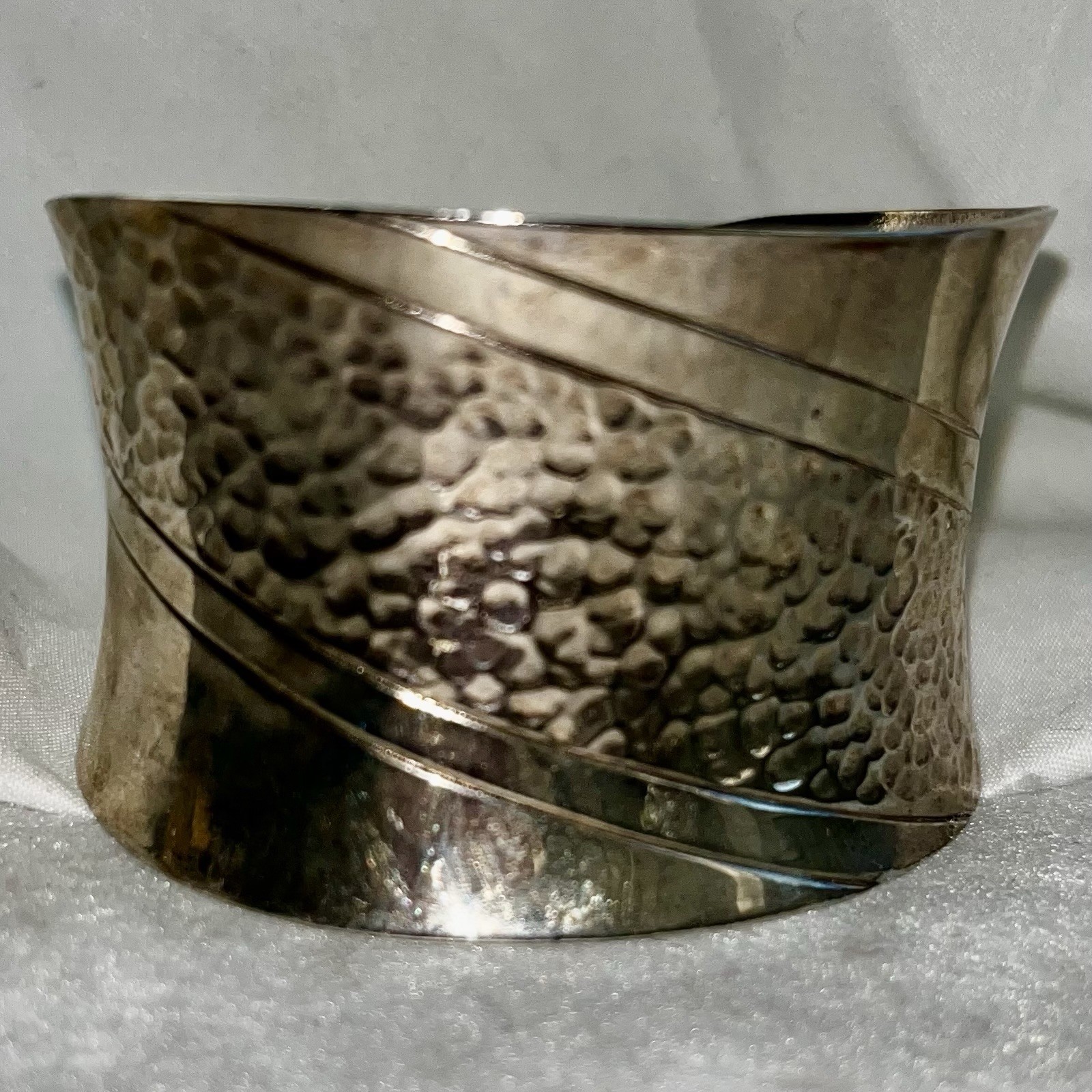 Silver Hammered Metal Asymmetrical Cuff Bracelet Boho, Hippie Chunky Unique