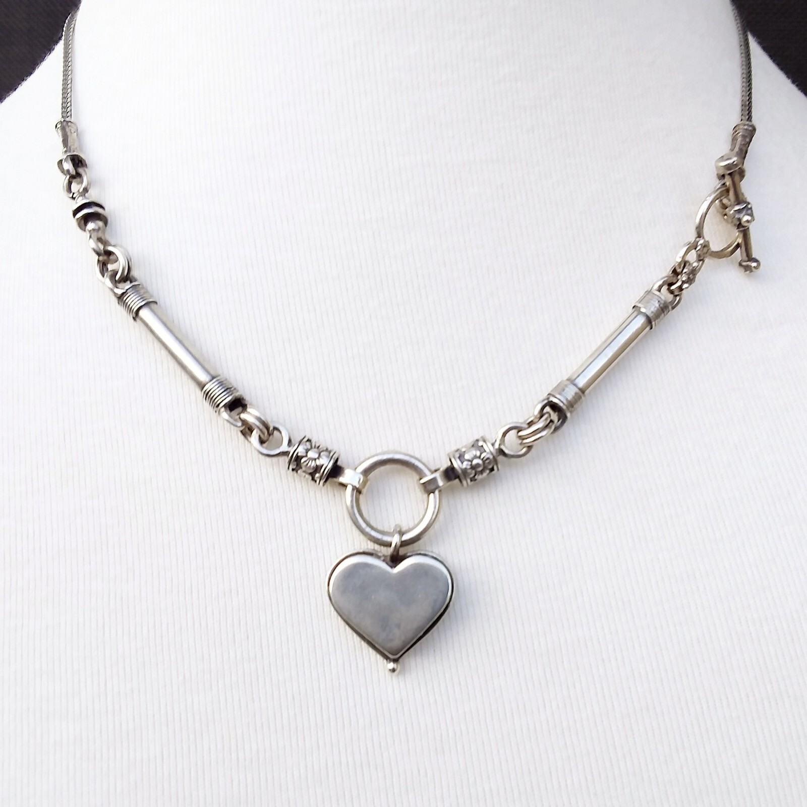 Shablool Didae Sterling Silver Necklace Heart Pendant Foxtail Chain 16.5in