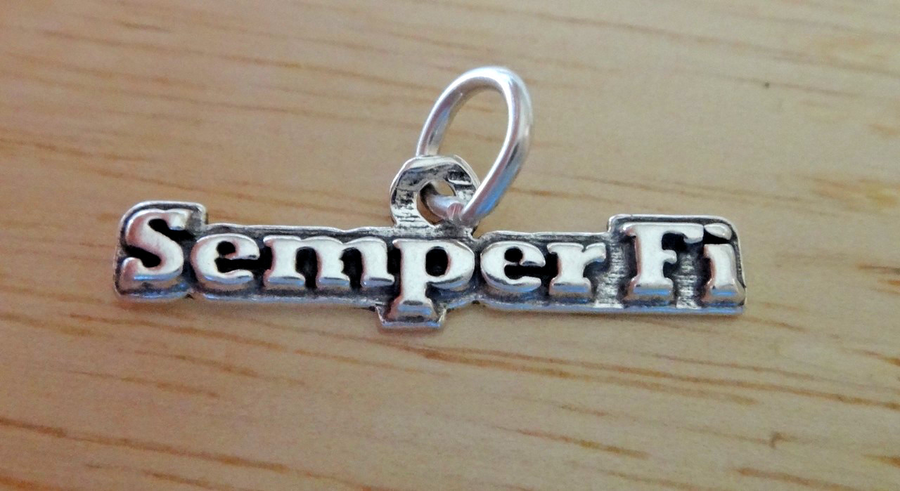 Sterling Silver 7x25mm says Semper Fi Marine Marines Military Charm!