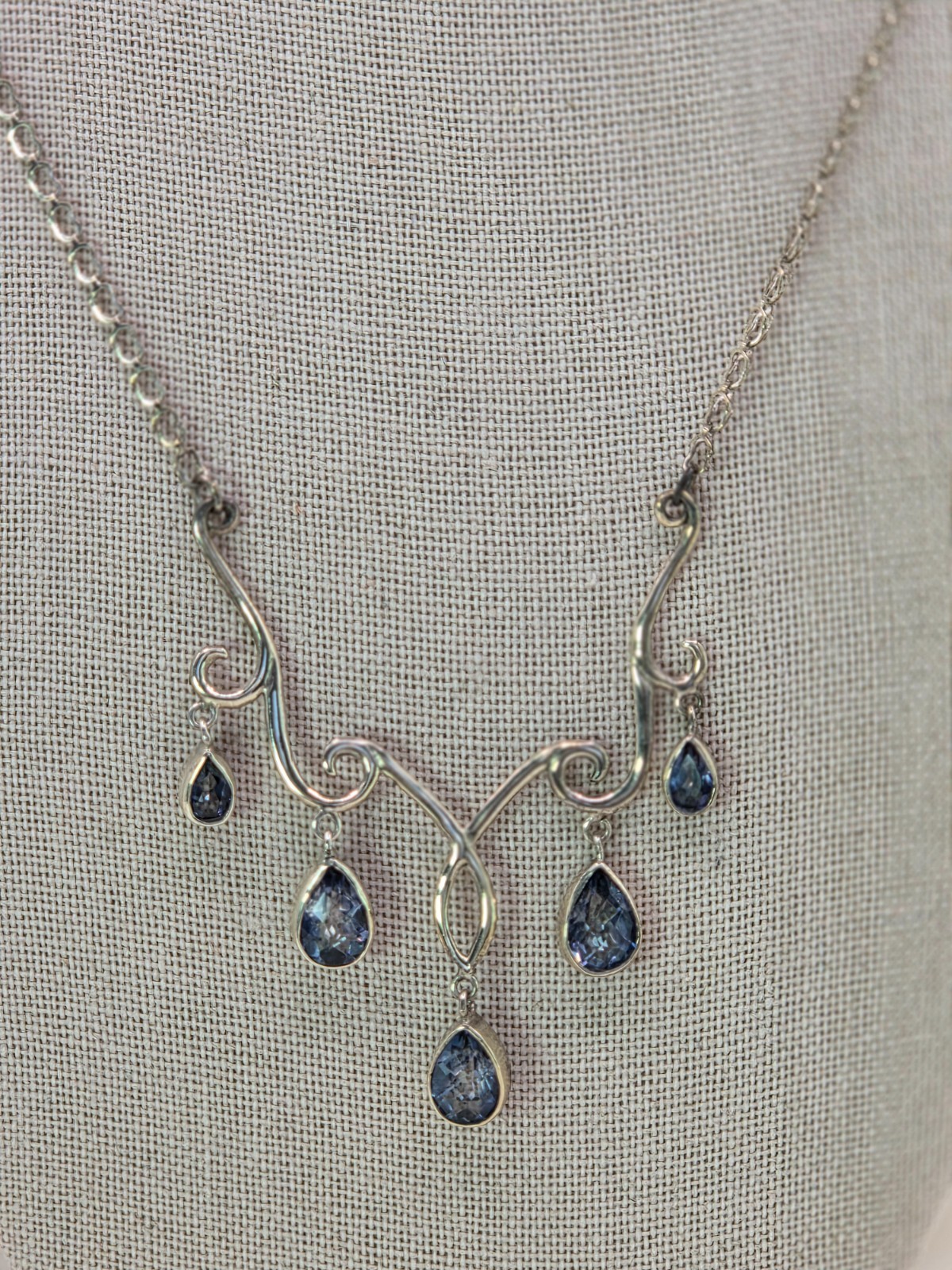 Sterling Silver With Translucent Blue Topaz Necklace and Earring Set 9.29 Grams