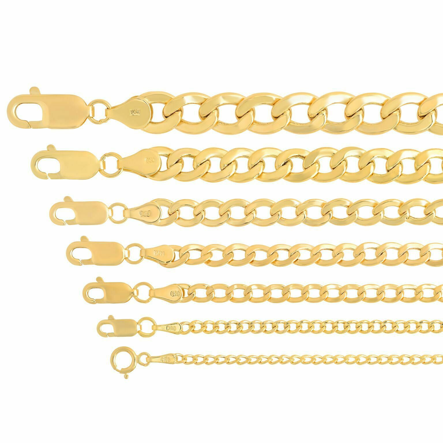 14K Yellow Gold 2-7.5mm Curb Cuban Chain Link Necklace Bracelet Sz 7″-30″ Hollow