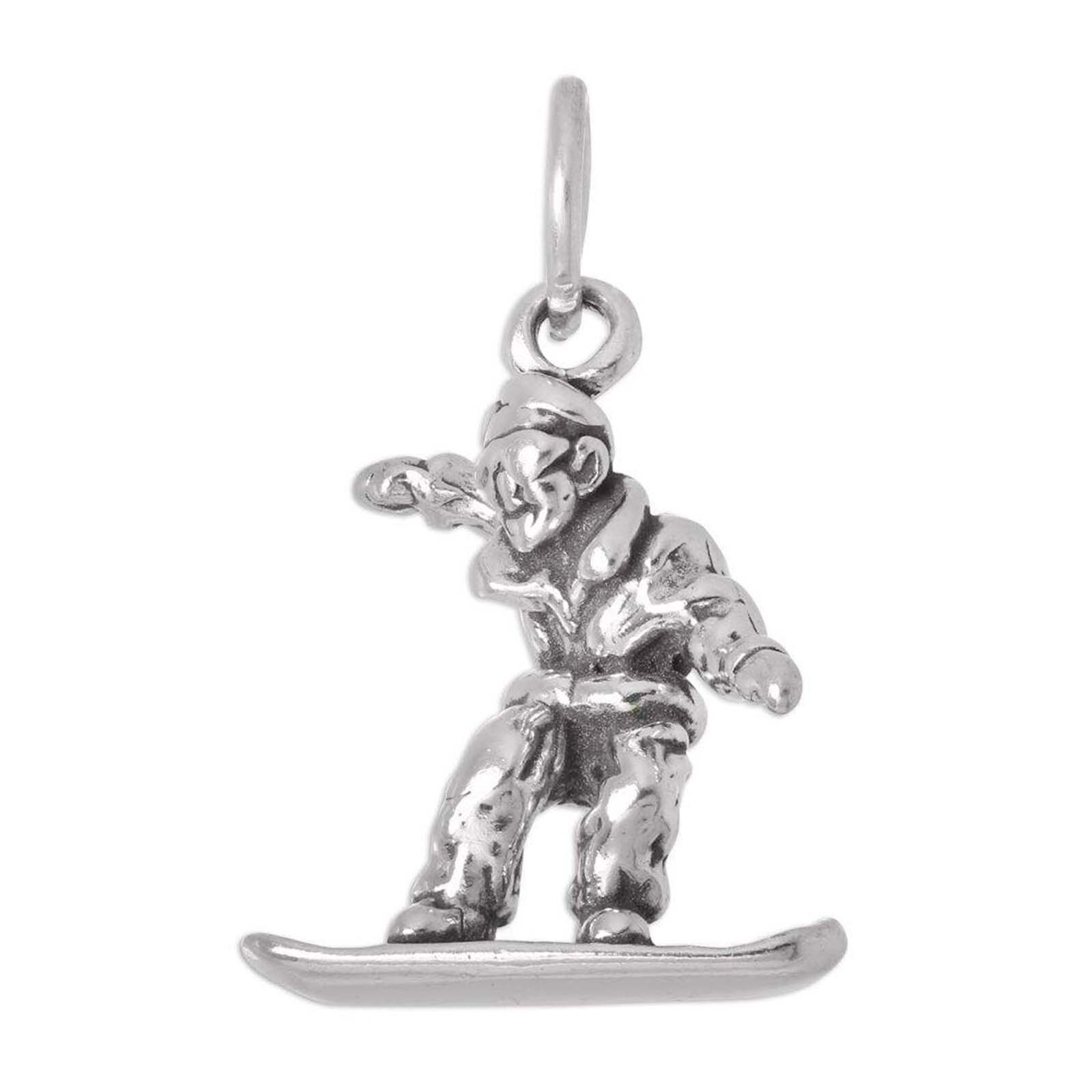 Snowboarder Winter Sport Snow Board 3D 925 Solid Sterling Silver Charm Snowboard