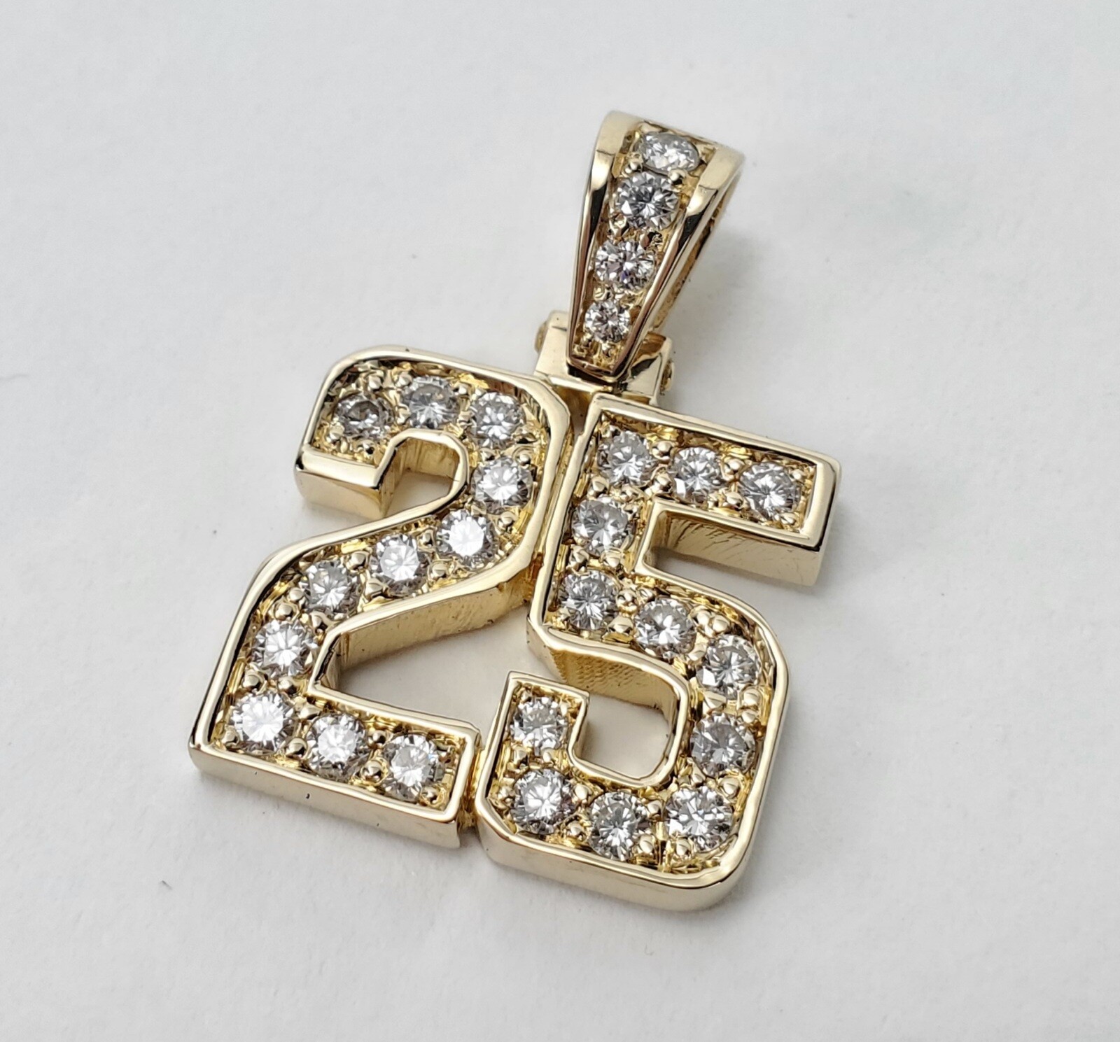 14k Yellow Gold 1.28ctw Natural Pave Diamond 25 Year Drop Pendant 1 1/8”