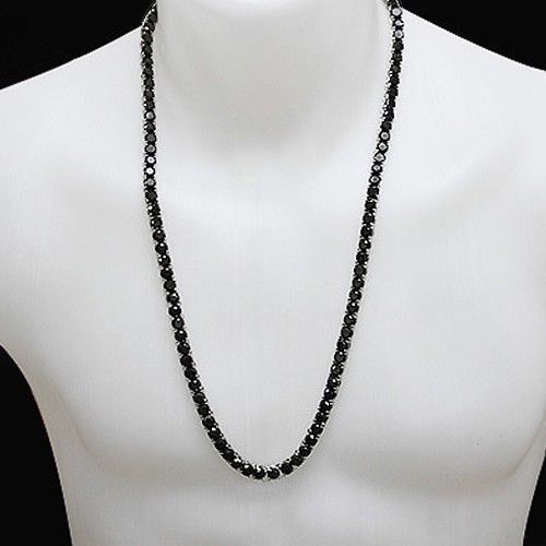 Black Diamond One Row Men’s Designer Hip Hop Necklace 22″ Inches Certified
