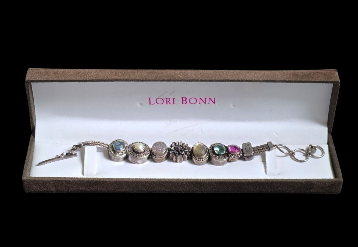 Lori Bonn 925 Triple Strand Slide 7 Charm Bracelet w/ Stopper