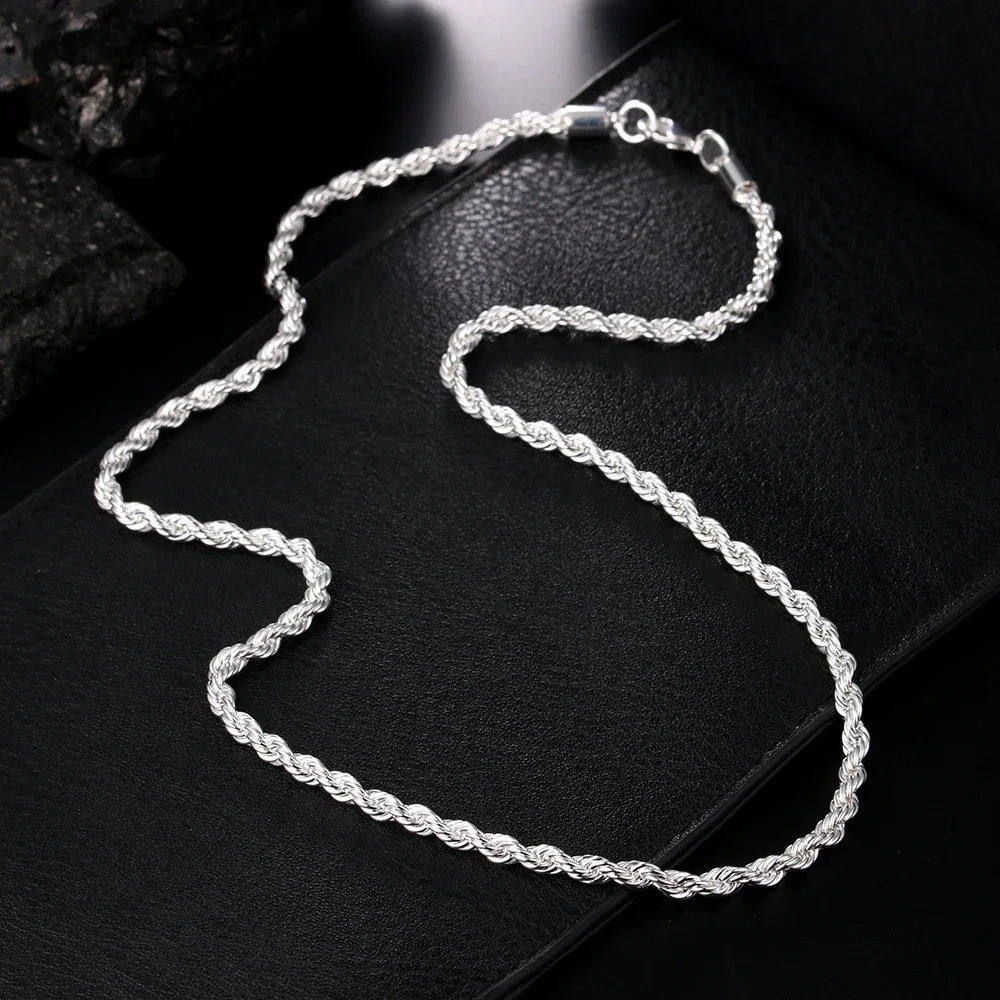 4mm Solid 925 Sterling Silver Italian Rope Chain Necklace Diamond Cut Style 2025