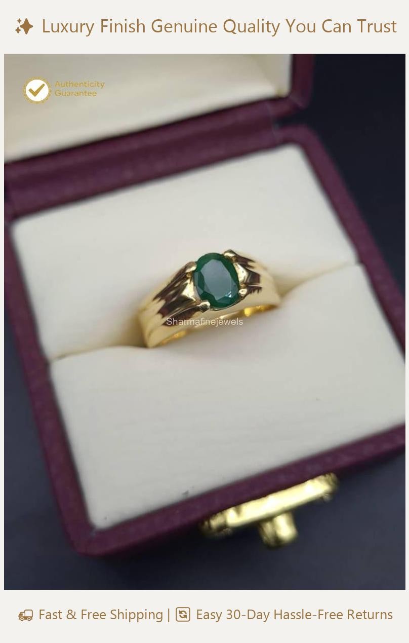 1.50CT Men’s Wedding Solitaire Ring Natural Green Emerald In 14K Yellow Gold