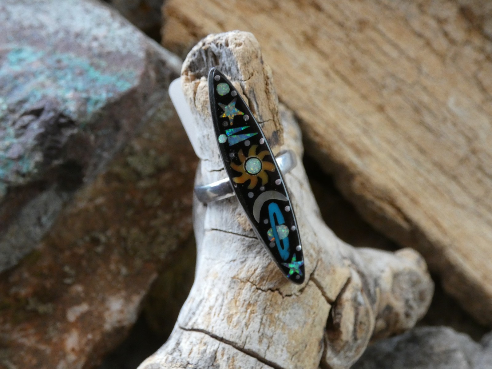 Galaxy Night Sky Gemstone Opal Aluminum Sterling Silver Alloy Size 8 Ring AR74