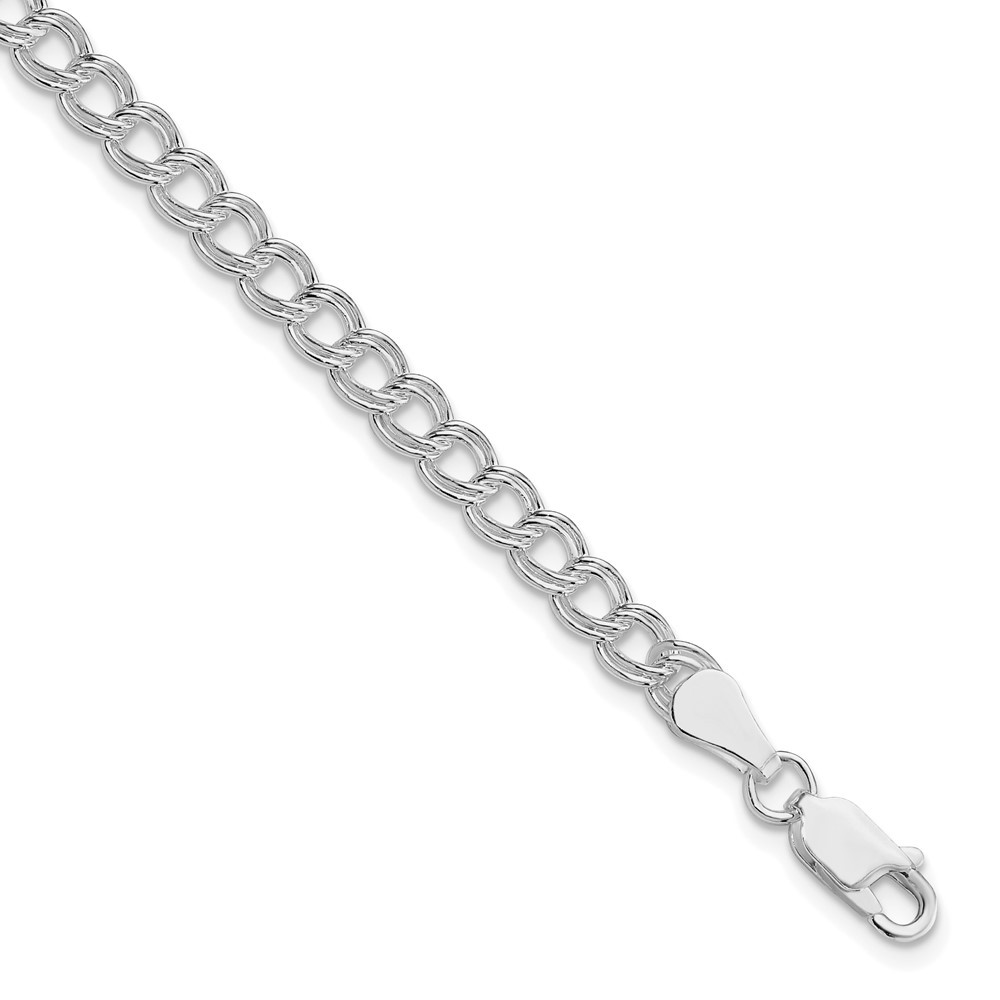 Sterling Silver Rhodium-plated 5mm Double Link Charm Bracelet 7″ 4.95gm