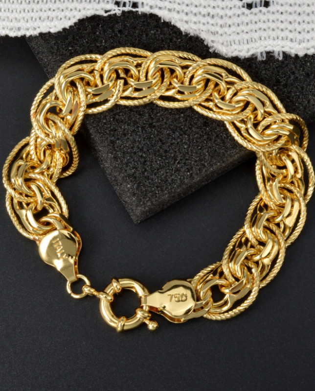 18K Gold Plated Italian Whip Chain Bracelet O-Ring For Women