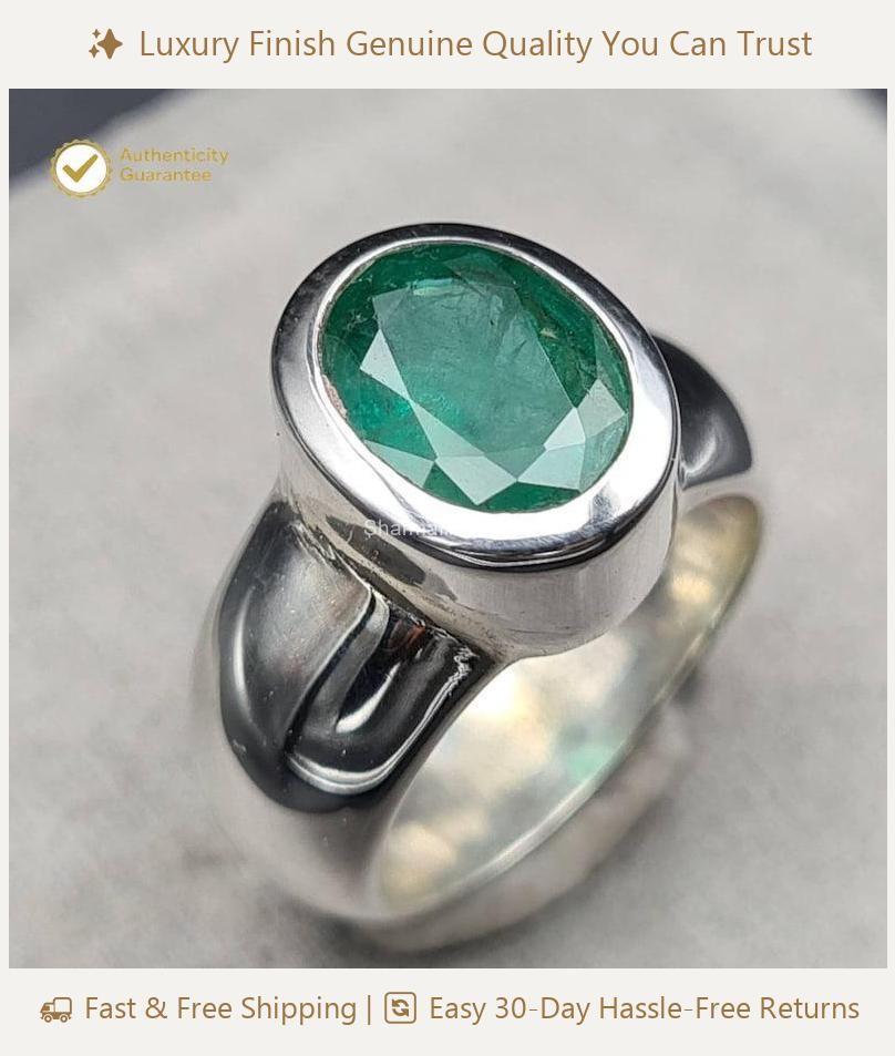 2Ct Oval Natural Emerald Men’s Solitaire Engagement Ring 14k White Gold