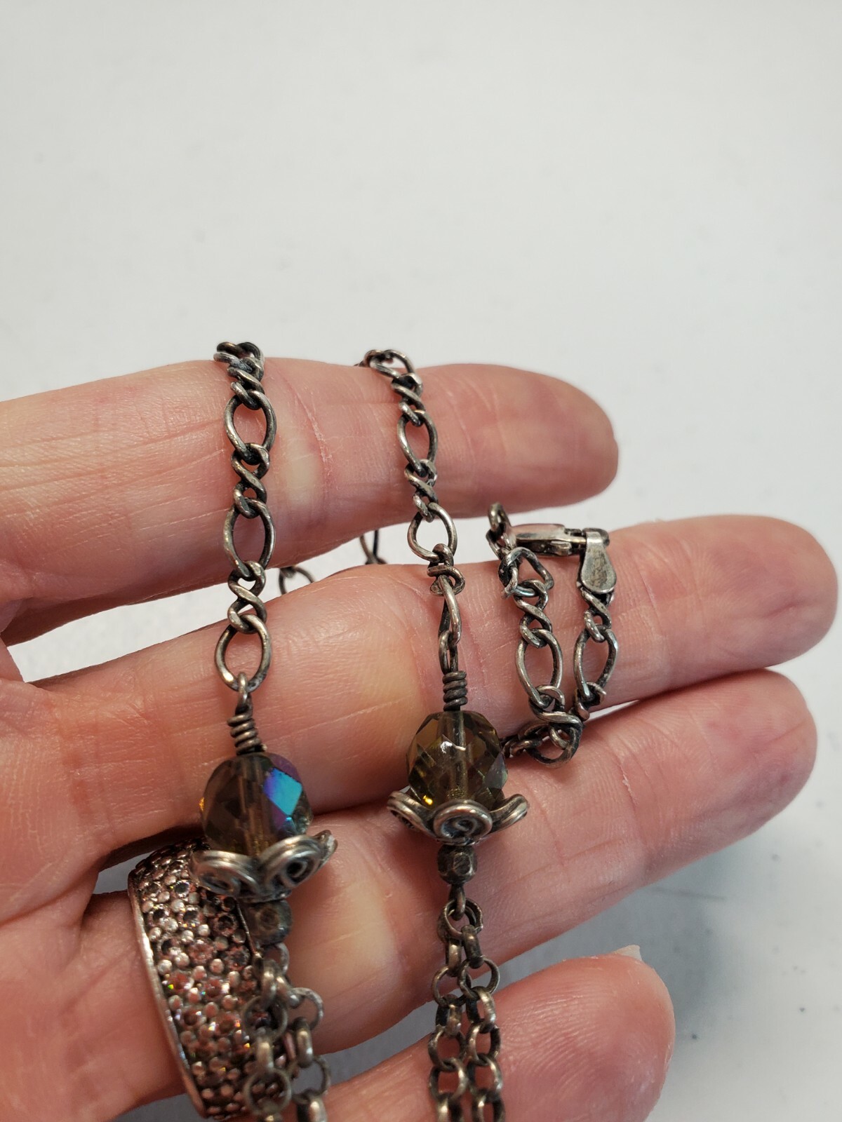 Vintage Solid Sterling Silver Layered Crystal Necklace