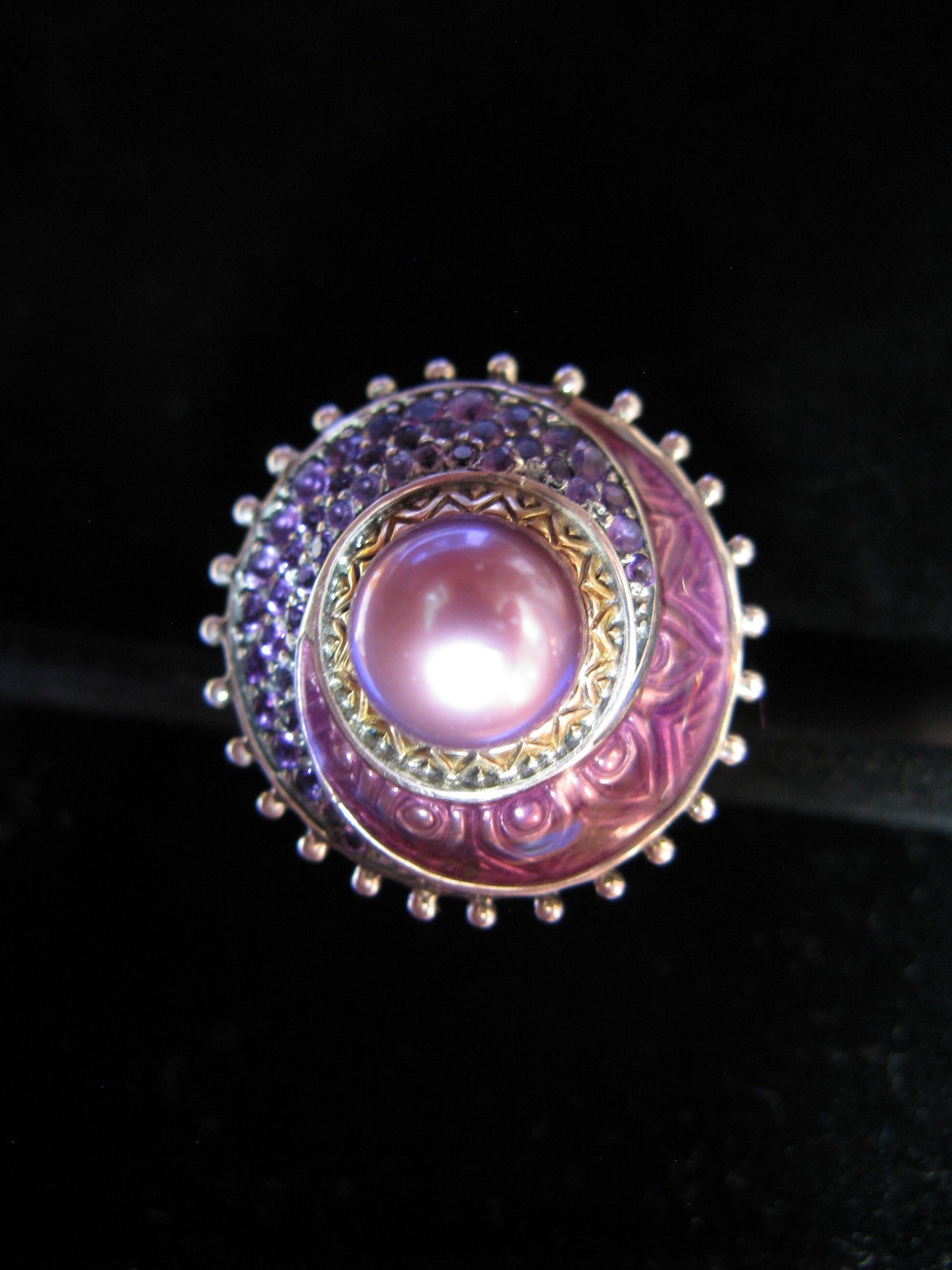 BARBARA BIXBY AMETHYST PEARL GEMSTONE SWIRL RING SIZE 8 ENAMEL Gift Designer