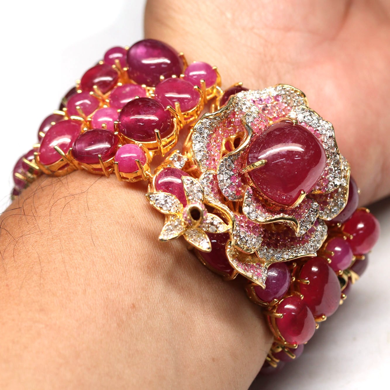Romantic Jewelry 925 Sterling Silver Red Ruby Sapphire Zircon Bracelet 8.5 in