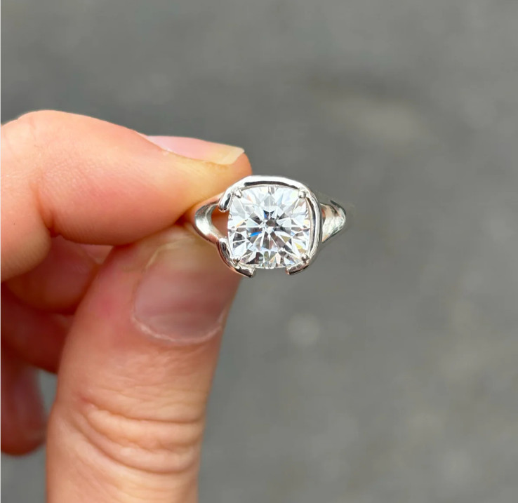 8.5mm Stone 1mm Border Width 3mm Around Ring 925 Pave Set 14K White Gold Polish