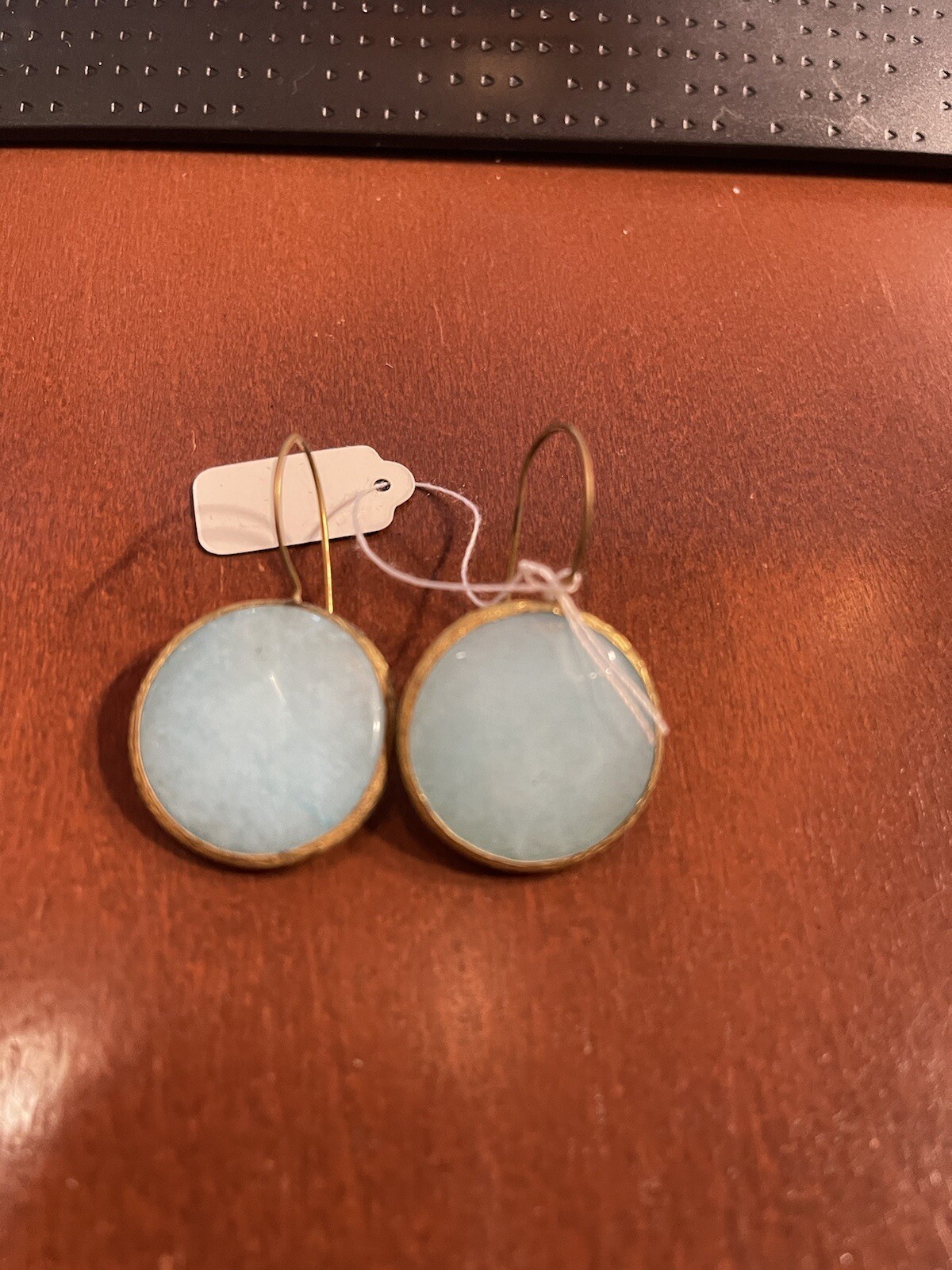 Earrings Natural Bezel Set Gemstone Opaque Cabochon Aquamarine Wire Round