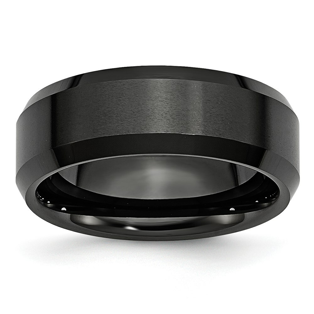 Chisel Ceramic Black Beveled Edge 8mm Brushed and Polished Band S:9