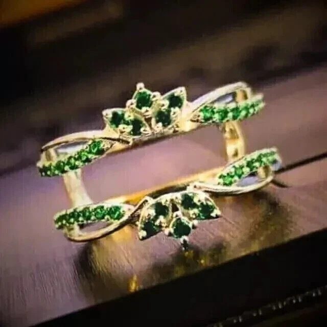 1Ct Round Cut Lab Created Emerald Enhance Wrap Guard Ring 14K Yellow Gold Plated
